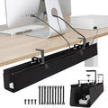 No Drill Under Desk Cable Management Tray, 36" Cord Organizer for Table, Clamp/Screw Mount Desk Cable Management, Premium Fabric Cable Management Tray for Office, Home（Black/2set）