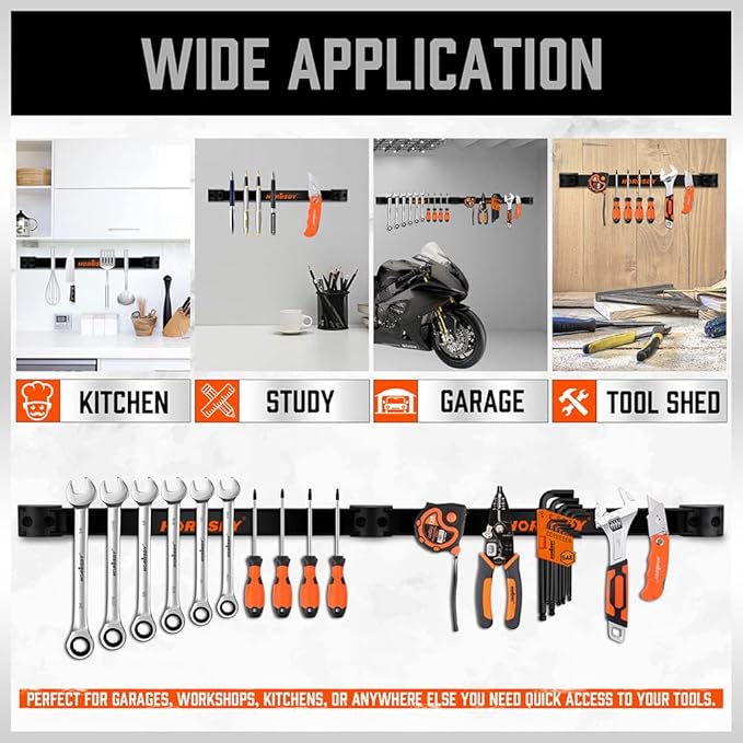 HORUSDY 12" Magnetic Tool Holder Strip, 4-Pack Tool Magnet Bar for Garage Organization, Shop Organization, Mounting Screws Included