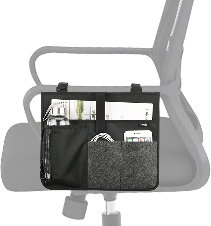 Cosmos Armrest Chair Side Organizer Bedside Caddy Organizer Bed Buk Storage Bag Armchair Wheelchair Hanging Side Pocket Bag for Ipad, Tablet, Cellphone, Remote Control, Magazines, Books & Water Bottle