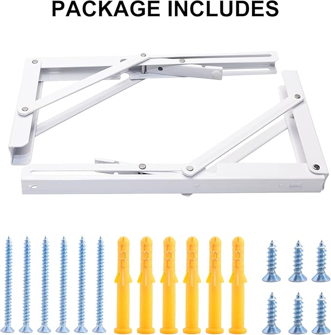 YUMORE Folding Shelf Bracket Heavy Duty, 12 Inch White Collapsible Shelf Bracket, DIY L Bracket for Workbench Folding Table Hinge, Max Load: 330lbs, 2 Pack