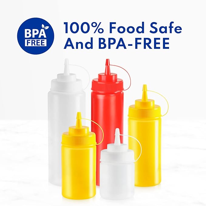 New Star Foodservice Squeeze Bottles, Plastic, Wide Mouth, 16 oz, Red, Pack of 6