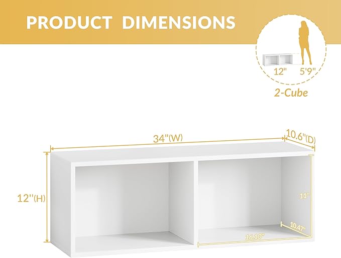 IOTXY DIY Modular Cube Bookcase - CubeXY Customizable Stackable Expandable Basic Shelving Units, 2-Cube Wooden Open Bookshelf for Miscellaneous Storage Organizer, White
