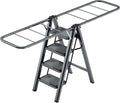 Multi-Functional 5 Step Ladder Used as Clothes Drying Rack,Sturdy Carbon Steel Ladder,Widened Pedal,Foldable & Portable Clothes Drying Rack, Space-Saving Design Indoor&Outdoor Drying (Black)