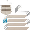 Multiple Space Saving Non Slip Foam Padded Pants Hangers 4 Tier Steel Open Ended No Creases Tiered Beige 3 Pack