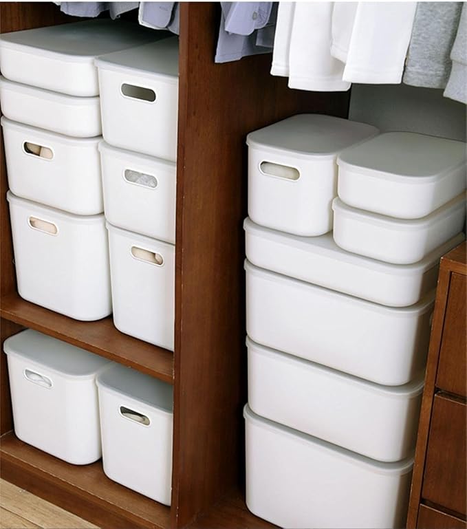 Set Of 6 Plastic Storage Bins,Versatile Kitchen Pantry Organization and Storage,for Plastic Storage Container Under Bed,Under Sink Bathroom Organizer (White, 4 L+2 M)