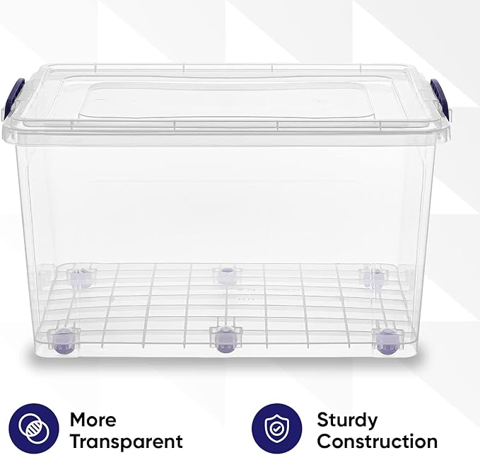 Superio Storage Bins with Lids- Clear Boxes for Organizing, Stackable Plastic Containers- BPA Free, Non-Toxic, Odor Free, Organizer for Home, Office, Dorm (6 Pack, 44 Qt (Wheeled))