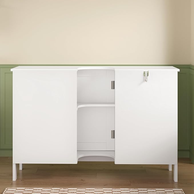 TEENFON 35.4" Pedestal Sink Storage Cabinet with 2 Doors and Adjustable Shelves, Bathroom Sink Cabinet, Under Sink Storage with U-Shape Cut-Out, White
