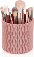 Anyoifax Makeup Brush Holder Organizer 361°Rotating Make Up Brushes Container for Vanity, Spinning Cosmetics Storage Cup, Ripple Pink