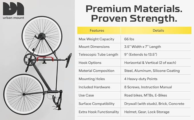 2 Pack Wall Mount Bike Rack Garage - Mountain Bike Wall Mount Horizontal Vertical Design with 66lbs Cap, Screws, Installation Manual - Secure Road Cycling Holder Storage, Bicycle Hanger for Home