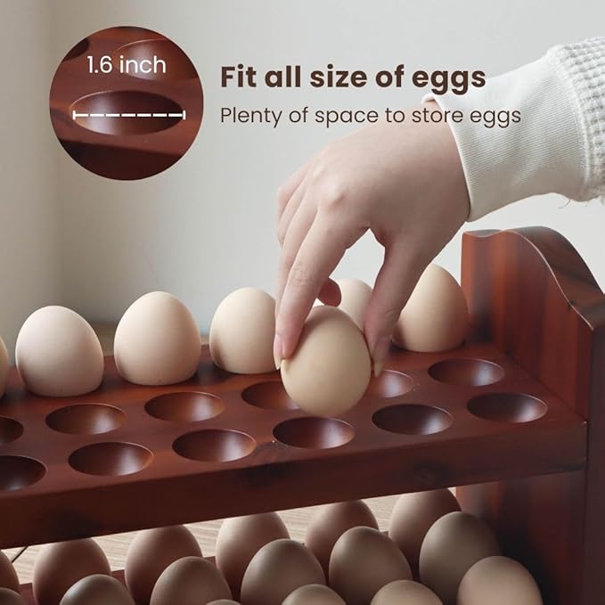 Egg Holder Countertop, Egg Storage and Egg Container for 36 Eggs, Fresh Egg Holder Countertop, Stackable Shelf Display Holder for Kitchen,Cute Egg Holder with Rustic Style, Light Brown