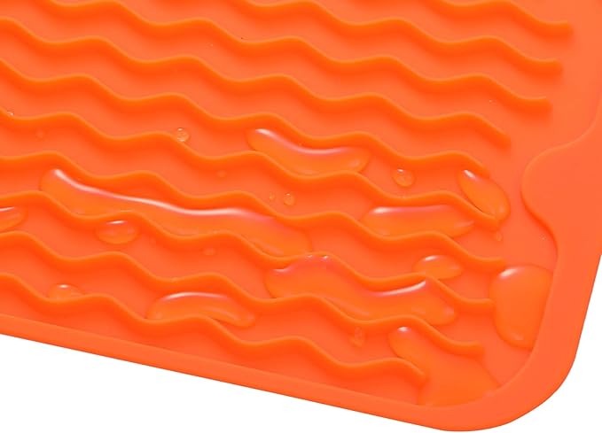 Silicone Dish Drying Mat for Multiple Usage,Easy clean,Eco-friendly,Heat-resistant Silicone Mat for Kitchen Counter,Sink,Bar,Bottle,or Cup Orange M 17 inches x 6 inches