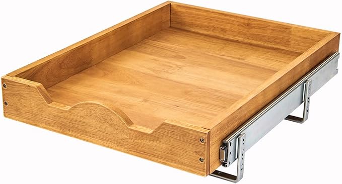 DINDON 1 Tier Pull Out Cabinet Organizer (14" W x 21" D) Single Tier Heavy Duty Sliding Wood Drawer Under Cabinet Shelf Organization Storage
