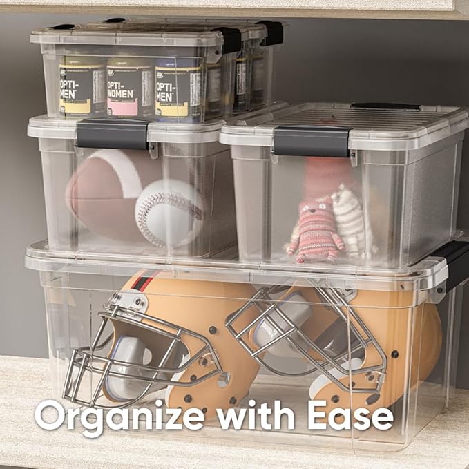 Superio Storage Bins with Lids, Clear Plastic Containers for Organizing, Stackable Totes, BPA Free, Odor Free, Organizer Boxes for Home, and Dorm (6 Pack, 36 Qt)