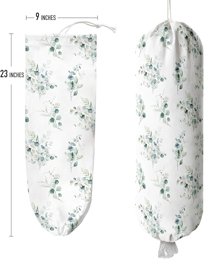 Plastic Bag Holder Wall Mount Grocery Bag Holder for Plastic Bags Organizer for Kitchen,Cute Cat Home Kitchen Decor Gifts for Women(Eucalyptus Leaves)
