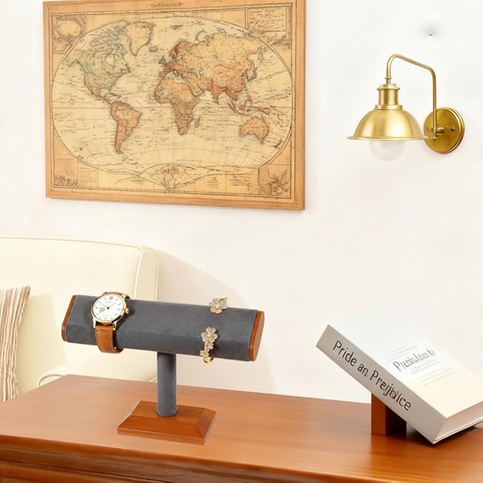Solid Wood T-bar Watch Display Stand Bracelet Holder Jewelry Tower Organizer Space Saving for Personal Use Vendors Exhibit Trade Shows Retail Stores (Gray)