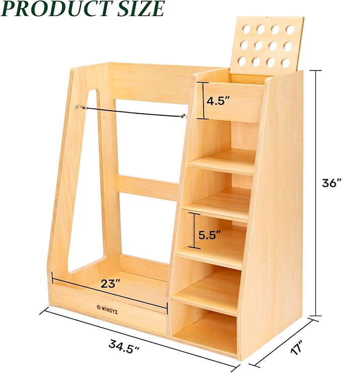 wingyz Wooden Golf Storage Organizer for Garage Fits 2 Bags for Any Level Golfer Great Gift, Golf Bag Rack Club Holder with 12-Ball Display Rack and 5 Shelves for Equipment Accessories