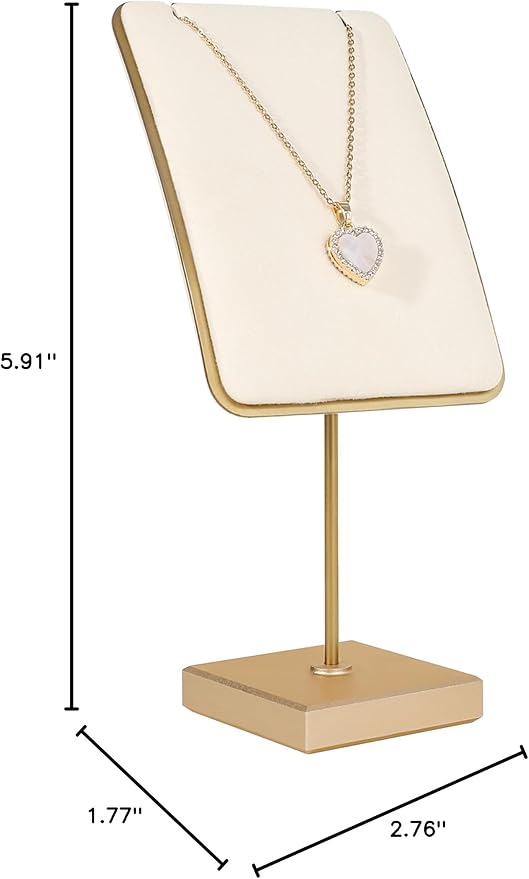 GemeShou Beige jewelry stand necklace holder, Gold necklace display stands for selling, Velvet necklace hanger storage【Beige】