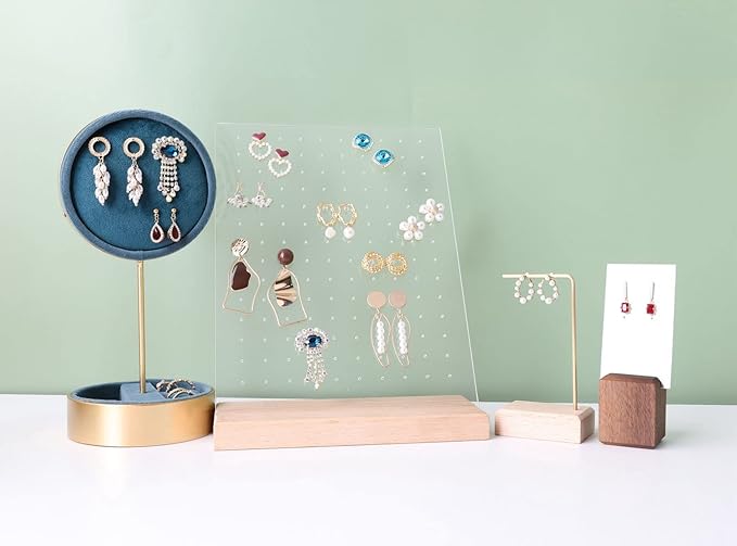 GemeShou Beech earring display for selling jewelry, wooden earring holder for studs display, small jewelry studs display board for show【Wood stand with acrylic board-Beech】