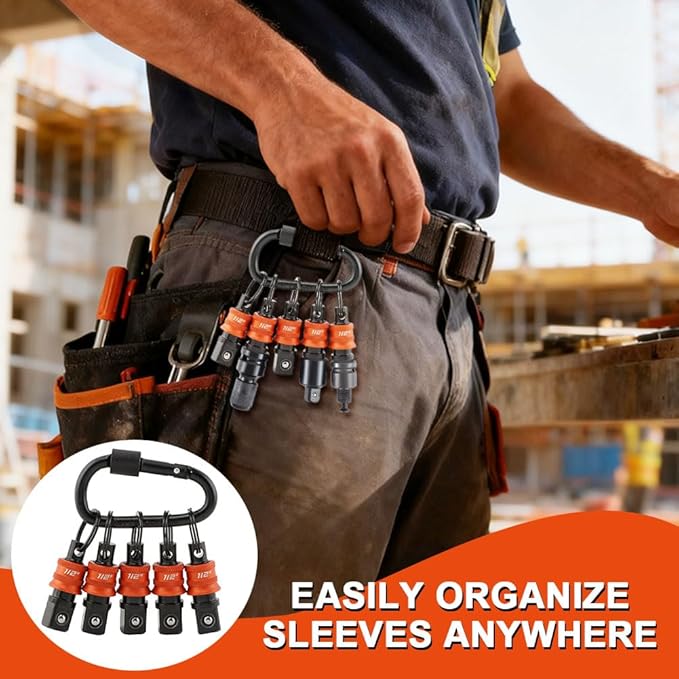 5Pcs Socket Holder Key Chain, 1/2" Drive Socket Organizer Keychain Quick Release Design with Carabiner, Impact Wrench Accessories for Lineman, Electricians, Construction Crews(SIZE:1/2inch)