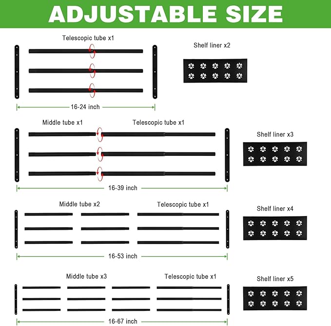 Expandable Closet Shelf, 16-24 Inches Metal Closet Rod Organizers and Storage Shelves Space Saving DIY Divider Separator for Cabinet Wardrobe