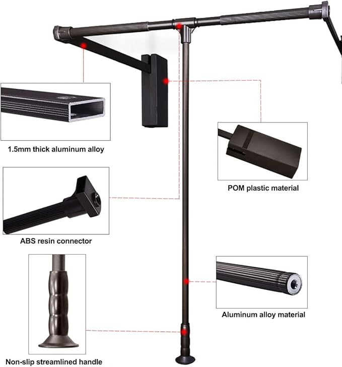 Pull Down Closet Rod for Hanging Clothes, Retractable Wardrobe Hanger for Cabinet Inside Width 21.6"~26", Aluminium alloy Tubing with Plastic Housing, 44 lb Weight Rating