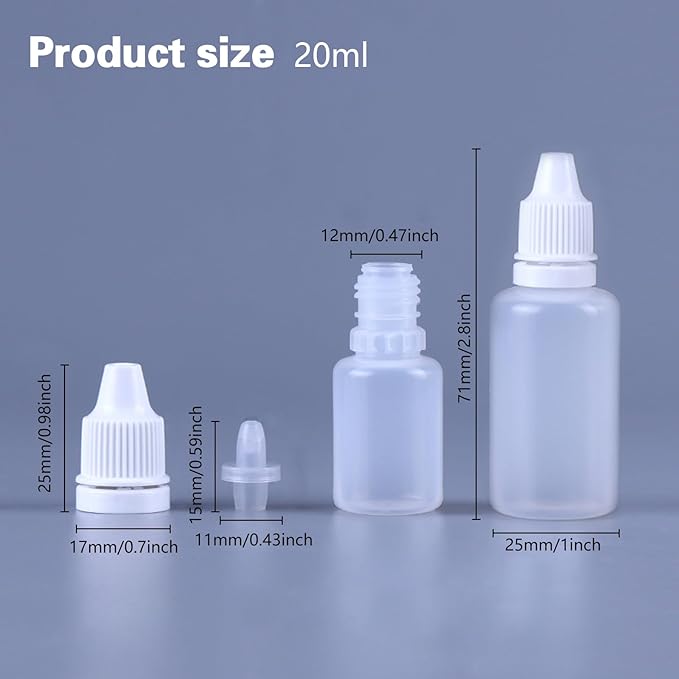 12PCS 20ML White Plastic Empty Squeezable Dropper Bottles Portable Eye Liquid Dropper Small Plastic Refillable Containers with Screw Cap and Plug (White, 20ML)