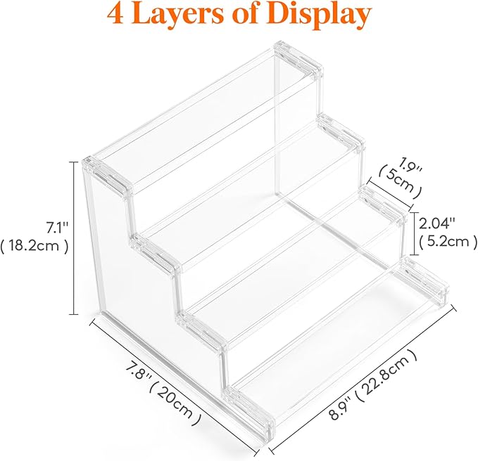 Lifewit 4 Tier Perfume Stand Organizer for Women, Plastic Display Riser, Tool-Free Assembly, Fragrance Makeup Cosmetics Shelf for Vanity Bedroom Bathroom Storage Organization, Clear, 9 Inch, 2 Pcs
