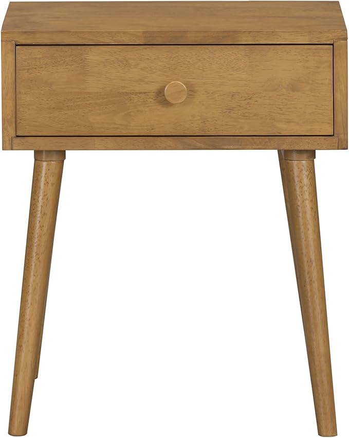 NTC Lux Solid Wood Nightstand, Mid Century Modern Side Table Bedroom, Bedside Furniture, Night Stand, End Table, Easy Assembly - Teak Look