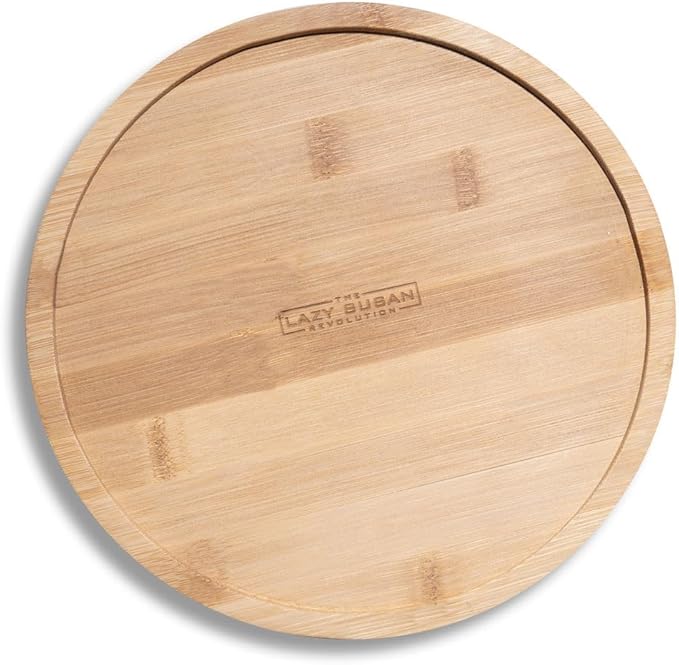 9.75" Bamboo Lazy Susan Revolution Turntable w/Rim – Rotating Bamboo Organizer Tray for Kitchen, Spices, Table, or Bathroom, Non-Slip, 360° Turnable