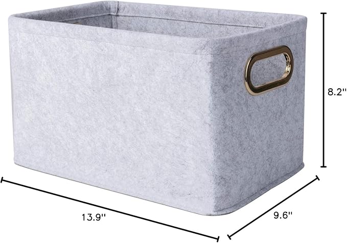 Collapsible Storage Bins Foldable Felt Fabric Storage Basket Organizer Boxes Containers with Handles Metal Handles for Nursery Toys,Kids Room,Clothes,Towels,Magazine