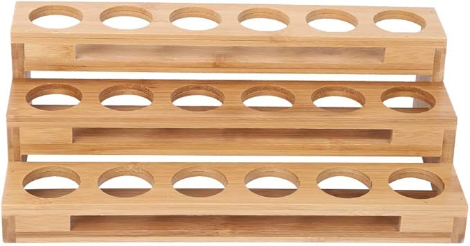 3 Tier Essential Oil Holder Stand, 1.4in Hole Diameter Wood Cosmetic Storage Organizer Rack, Makeup Display Stand for 18 Bottles