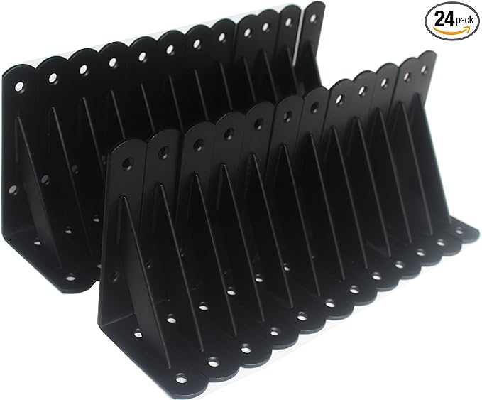 24 Pack L5 x H 3" Black Heavy Duty Shelf Brackets with Screws Metal Shelf Brackets Shelf Support Angle Brackets for Shelves L Brackets Heavy Duty Floating Shelf