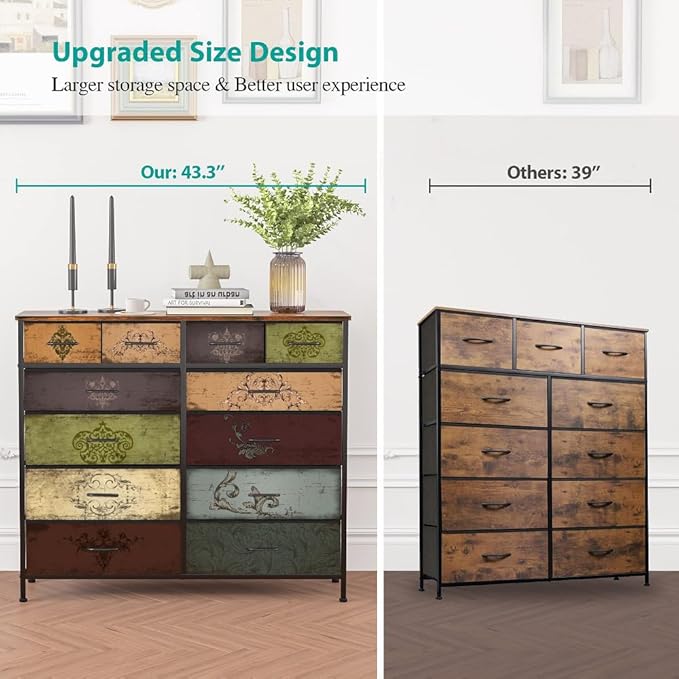 Dresser for Bedroom with 12 Drawers, Tall Fabric Drawer Dresser, Chest of Drawers for Closet, Nursery, Bedside, Living Room, Entryway, Hallway (Pattern)