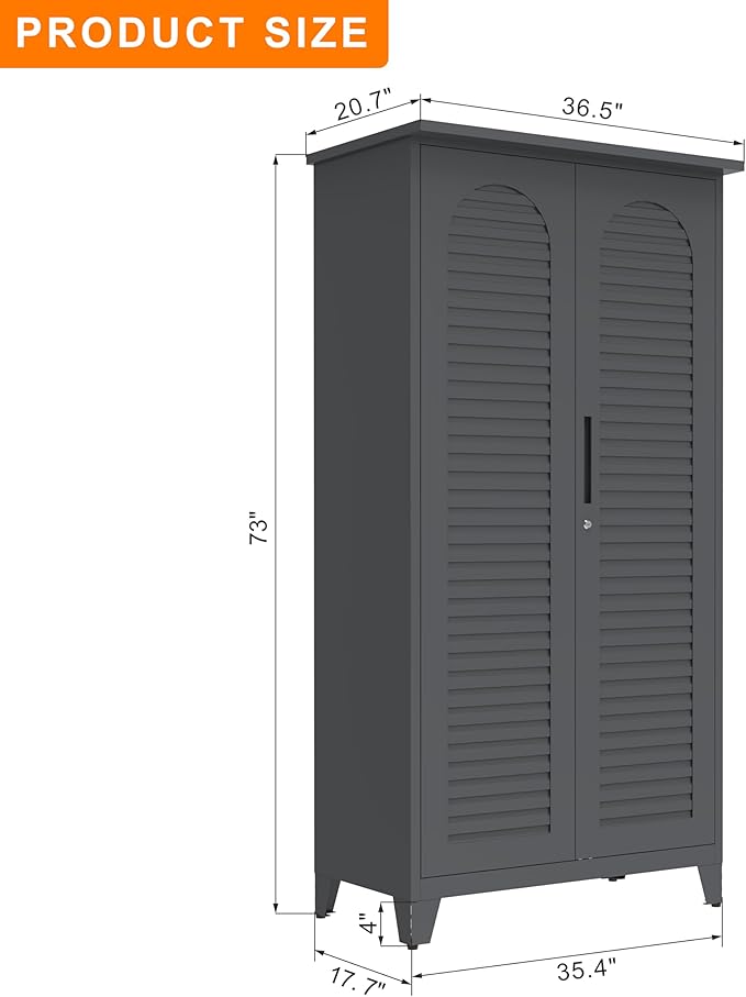 Tall Metal Tool Storage Cabinet with Shelves and Pegboard, 72.8” Steel Organizer Cabinet for Garage Workshop Warehouse Utility Room, Wall-Mountable Heavy Duty Storage Locker