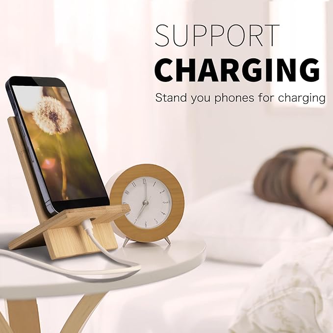 Bamboo Tablet Holder - Adjustable Folding iPad Stand with Charge Port for Desk or Cooking