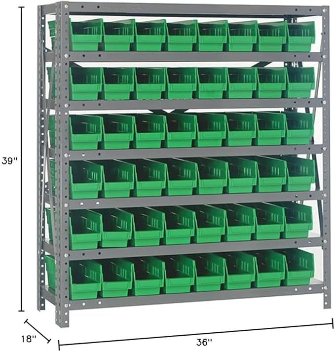 Quantum Storage Systems 1839-103GN Steel Shelving Unit with 4" Shelf Bins, 18" D x 36" W x 39" H, Green