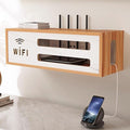 Wall Mount WiFi Router Box, WiFi Router Storage Cabinet, Power Strip and Cable Management Hider Rack, Invisible Storage, for Living Room, Office, Bedroom(Brown)
