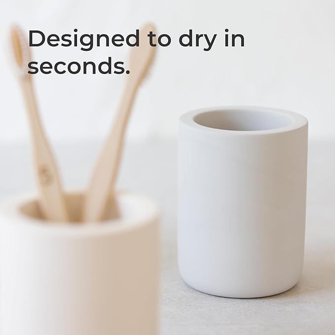 Selegna Drying Stone Toothbrush Holder, Diatomite Toothbrush Holders for Bathroom, Quick Drying Electric Toothbrush & Toothpaste Holder Cup, Diatomaceous Earth Bathroom Sink Organizer (Beige)