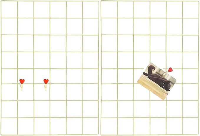 GBYAN Wall Grid 2 Pack Wire Photo Grid Panels Memo Board Wall Organizer(Gold)