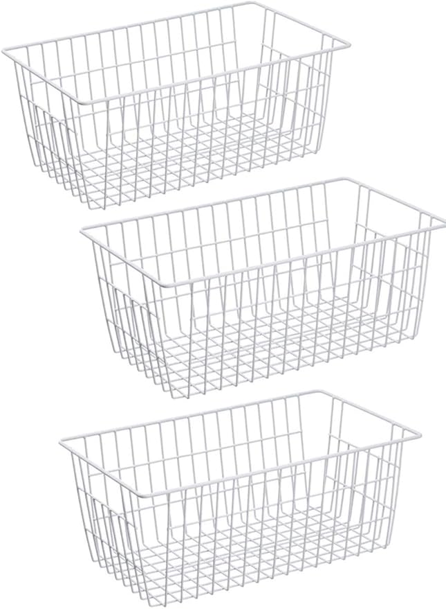 Wire Storage Basket Freezer Organizer Bins Metal Wire Baskets Organizer Storage Baskets for Kitchen, Cabinets, Pantry, Freezer, BathroomSet of 3