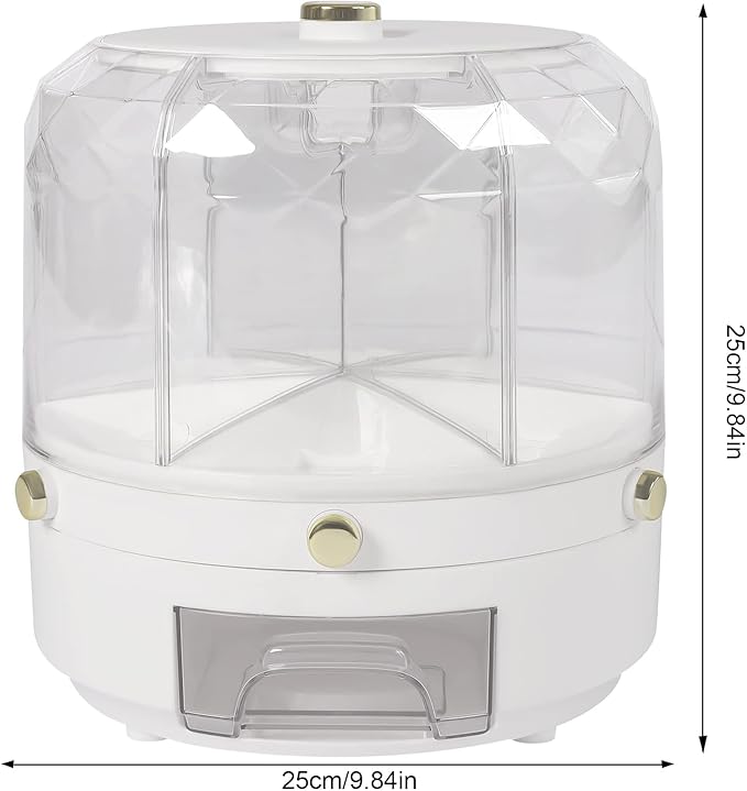 Cereal Dispenser Countertop 360° Rotating Grain Storage Container 13.2 Lbs Rice Dispenser 6 Grids Dry Food Dispenser Candy Dispensers Countertop for Small Grains, Beans, Rice
