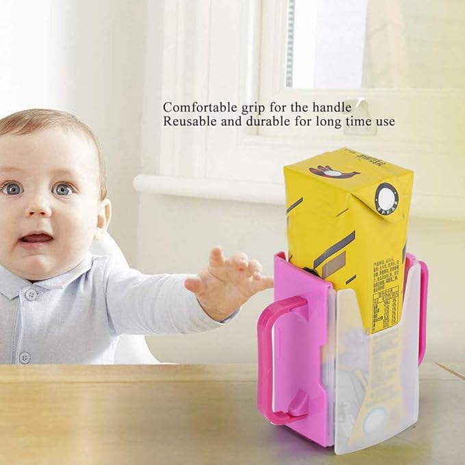 Milk Carton Holder Adjustable Spillproof Milk Drink Holder with Handle for Kid Child Kitchen Tool (Red)