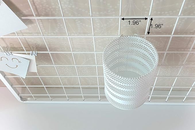 Metal Hook Wall Mounted Pen Pencil Holder, Office Desk Organizer with Hook for Hanging on Wire Mesh Wall Grid Panel (White, Large)