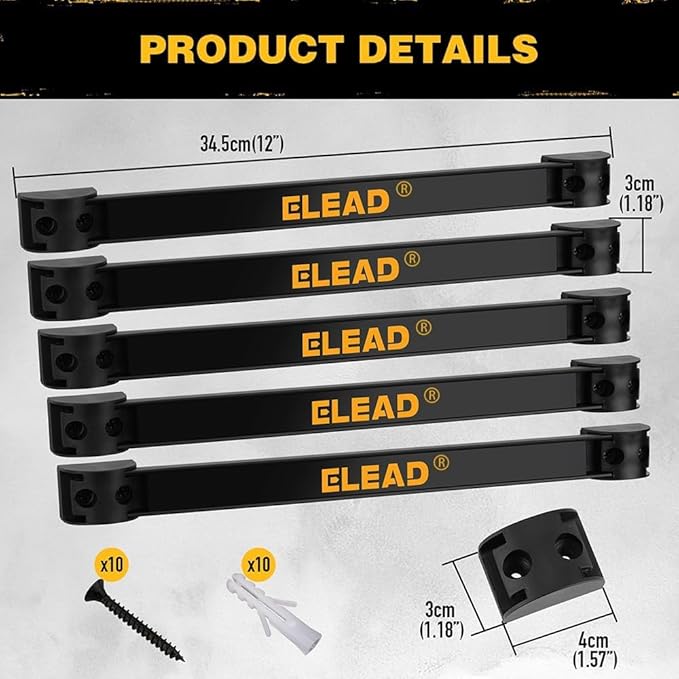 ELEAD 6-Piece 12" Magnetic Tool Holder Storage Organizer - Wall Mount Rack Garage Organization Power Magnet Hanger Workbench Board Slatwall Van Organizers Mounted Hanging Strip