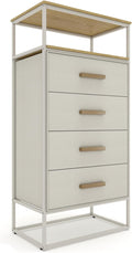 tinge Zana Premium Fabric Dresser - Strong Metal Frame, 4 Spacious Sag-Proof Drawers & Sturdy Wooden Top Shelf - Premium, Sleek & Durable Storage Solution for Your Home (Beige)