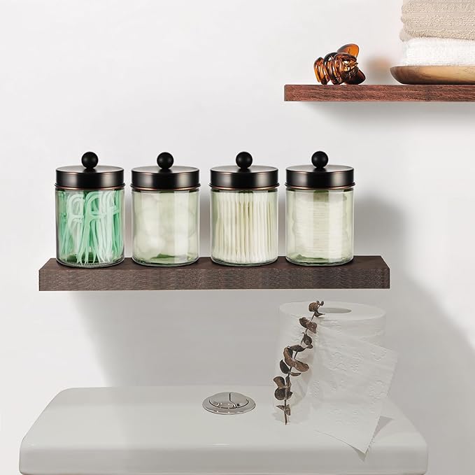 Amolliar Sage Green Apothecary Glass Jar With Metal Lid & Stickers, Bathroom Qtip Holder Storage Canister, Farmhouse Decor for Cotton Balls, Cotton Swabs, Makeup Pads, Bath Salt, Floss, ORB 2 Pack