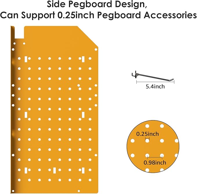 CCCEI Modular Pegboard Rack Power Tool Organizer with Charging Station. 4 Layer Wall Mount Drill Holder, Yellow Tool Battery Charger Organizer. Garage Shop Storage Utility Shelf with 10FT Power Strip