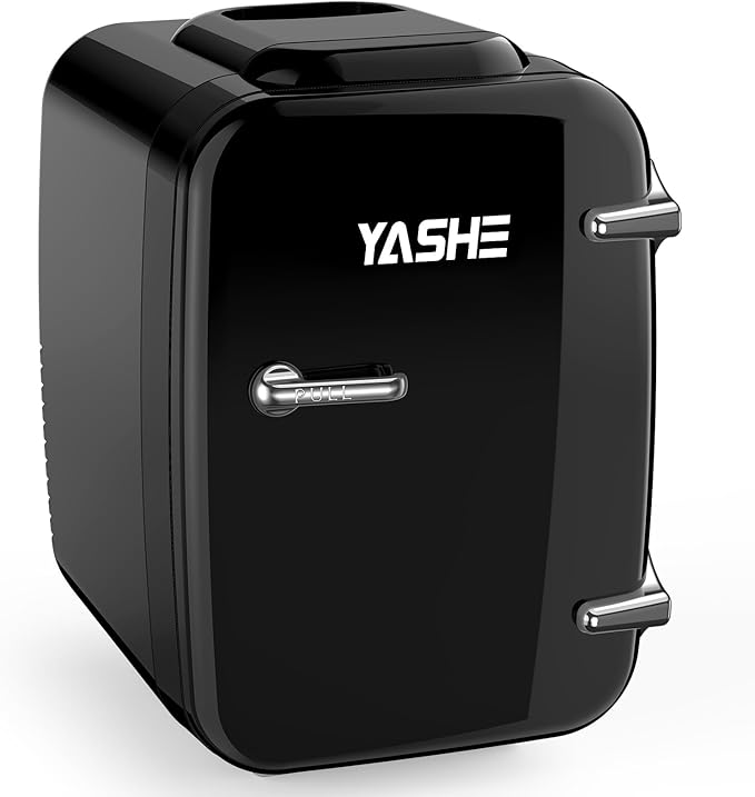 Mini Fridge, 4 Liter/6 Cans Small Refrigerator for Skincare, 110V AC/ 12V DC Thermoelectric Cooler and Warmer for Bedroom, Office, Dorm, Car, Black