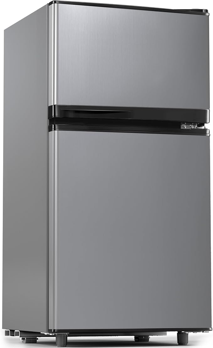 Manastin 3.6 Cu.Ft Mini Fridge with Freezer, 2 Door Small Refrigerator, 7 Level Adjustable Thermostat, Compact Fridge for Living Room, Office, Kitchen and Apartment(Silver)
