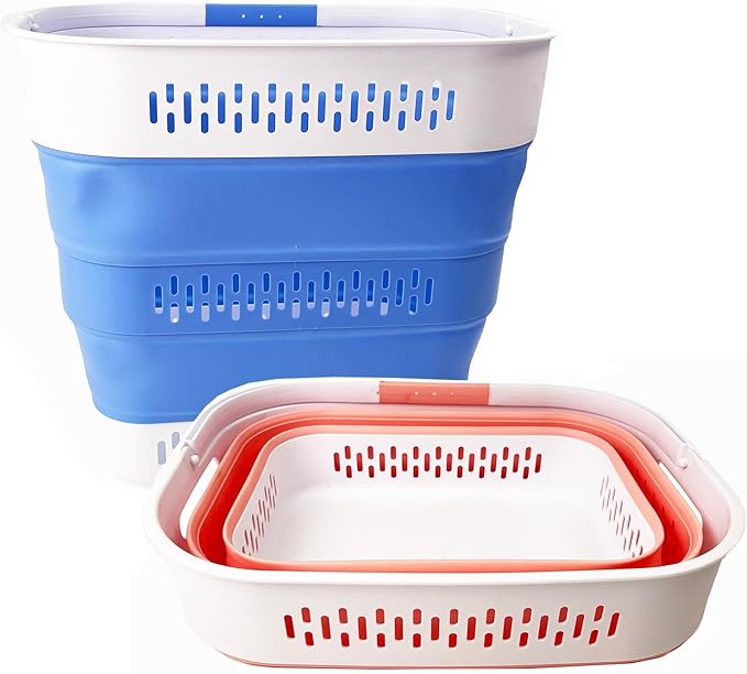 SAMMART 40L (10.5 Gallon) Collapsible Plastic Laundry Basket with Handles - Foldable Pop Up Storage Container/Organizer - Portable Laundry Hamper - Space Saving (2, Quartz Pink+Little Boy Blu)